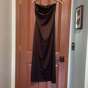 Wawa black ankle length satin staples dress prom M
